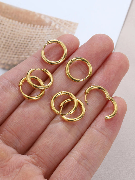 Gold Stainless Steel Hoop Earrings Set – Unisex Punk Hip-Hop Jewelry