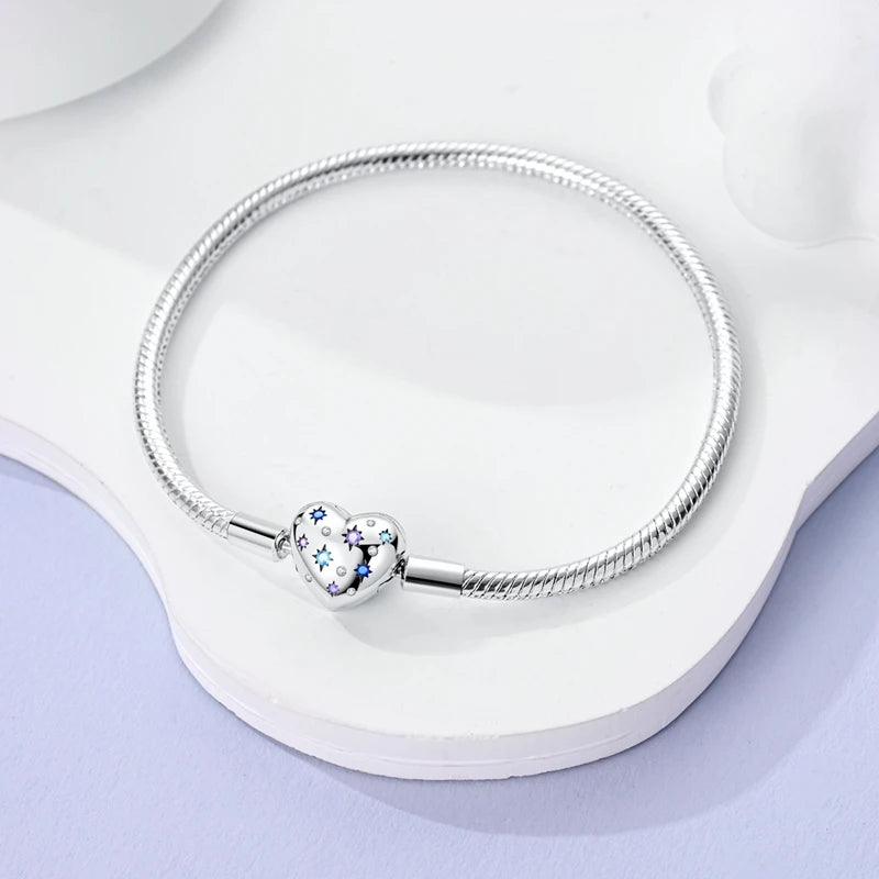 925 Silver Snake Chain Heart Lock Bracelet
