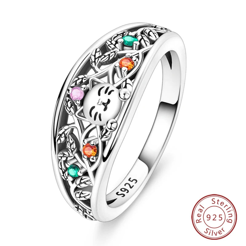 Star Moon Colorful Zircon 925 Silver Ring