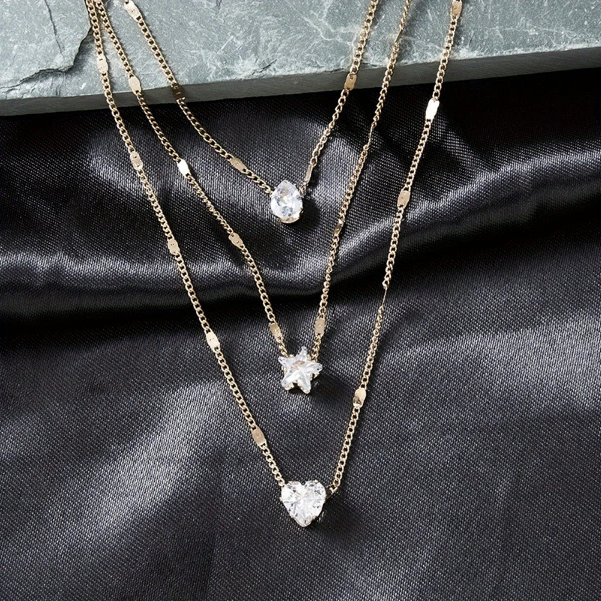 Heart & Star Glass Pendant Necklace