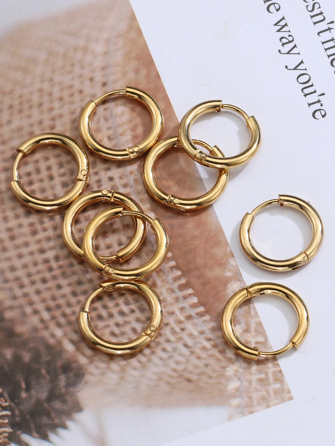 Gold Stainless Steel Hoop Earrings Set – Unisex Punk Hip-Hop Jewelry
