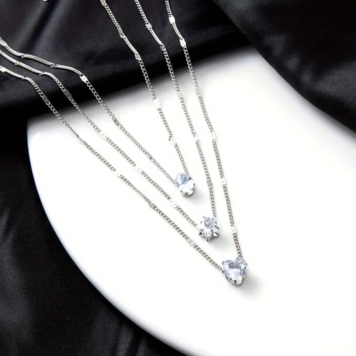 Heart & Star Glass Pendant Necklace