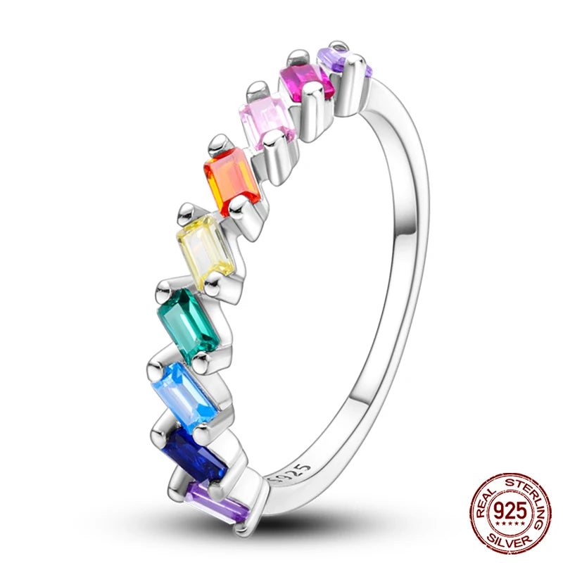 Star Moon Colorful Zircon 925 Silver Ring