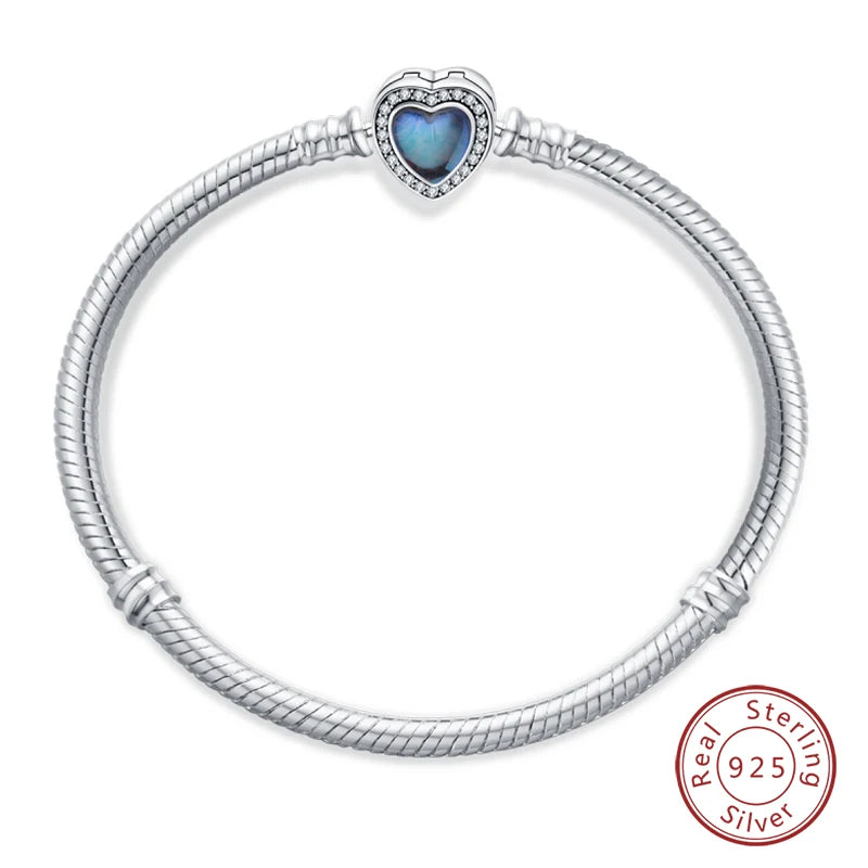 925 Silver Snake Chain Heart Lock Bracelet