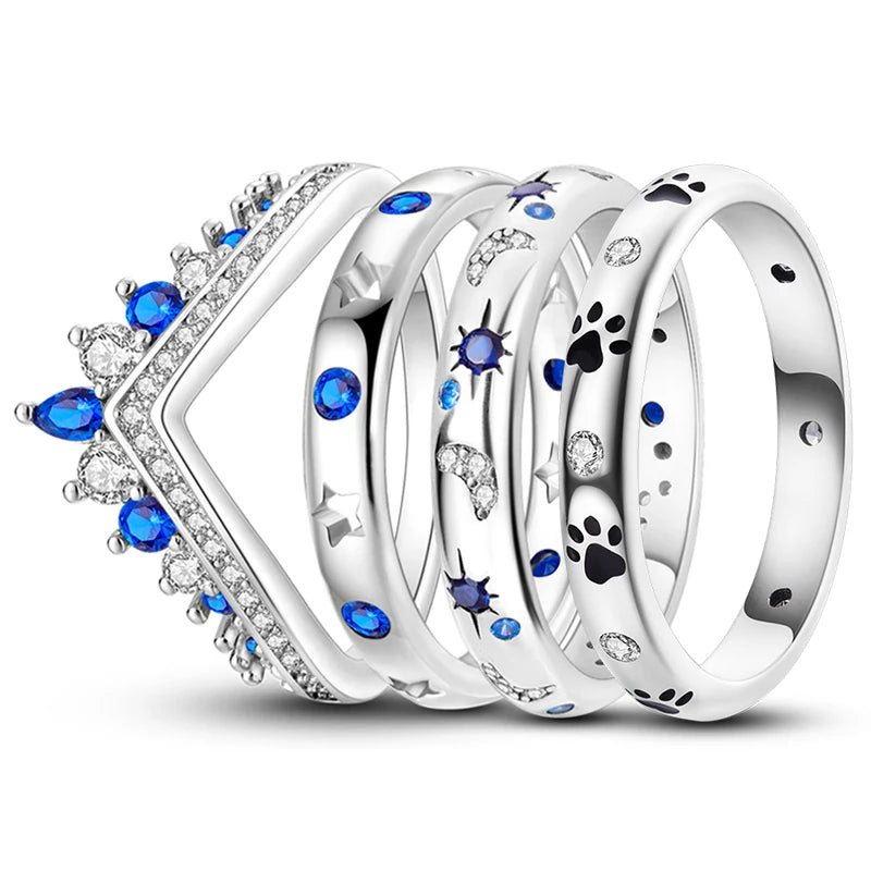 Star Moon Colorful Zircon 925 Silver Ring