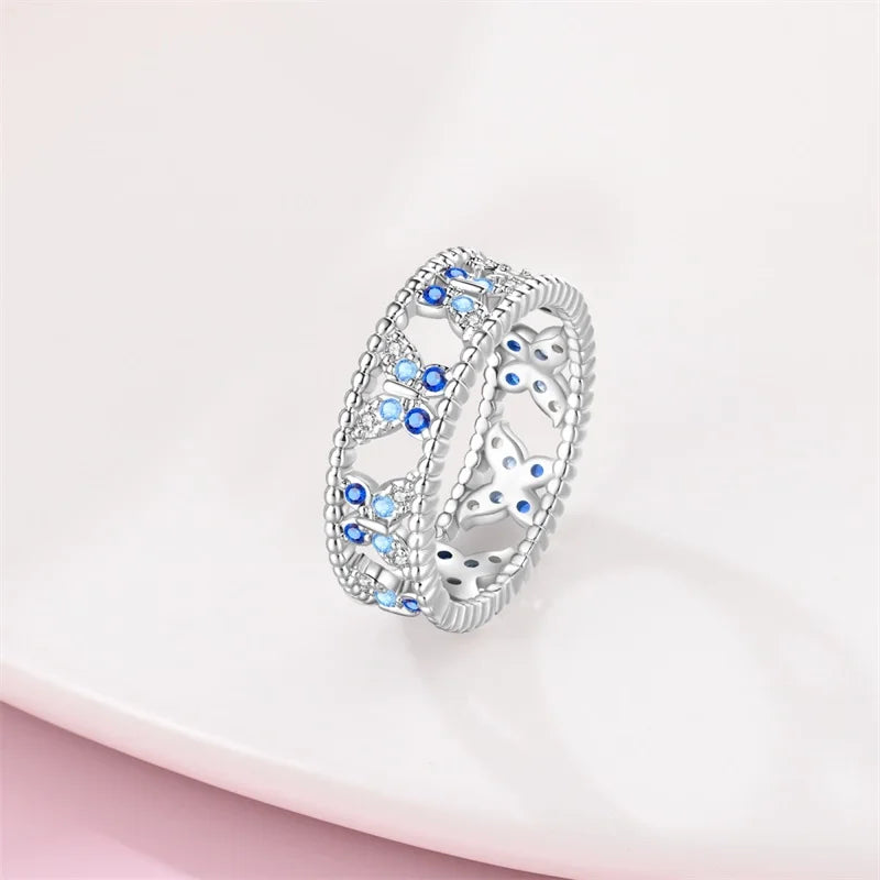 Pink Heart Crown Star Moon 925 Silver Ring