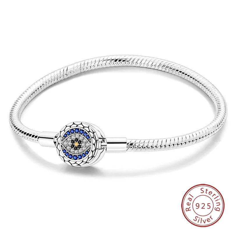 925 Silver Snake Chain Heart Lock Bracelet