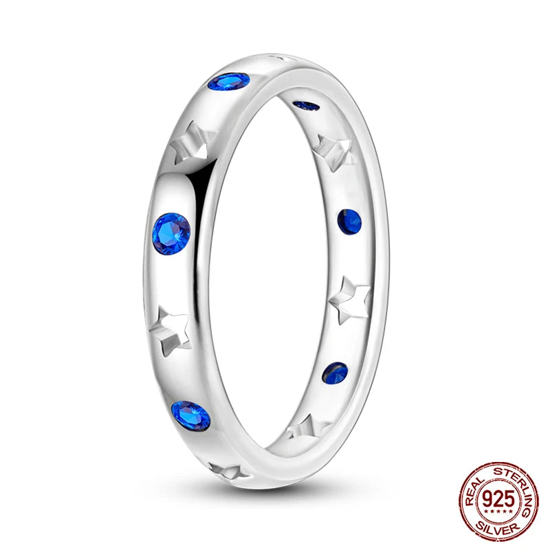 Pink Heart Crown Star Moon 925 Silver Ring
