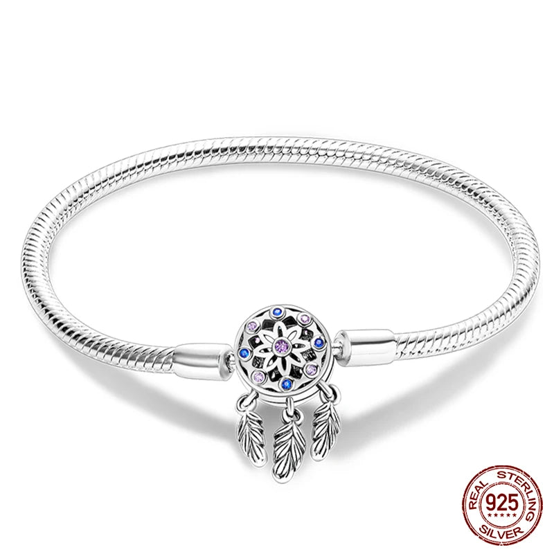 Star Moon Sun Clover 925 Silver Bracelet