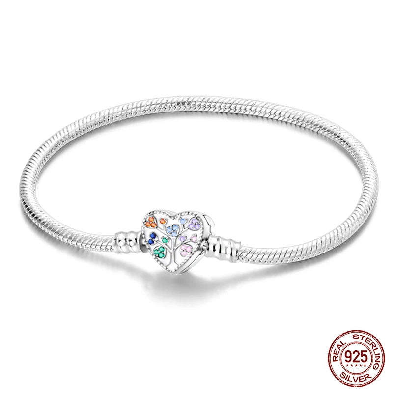 925 Silver Snake Chain Heart Lock Bracelet