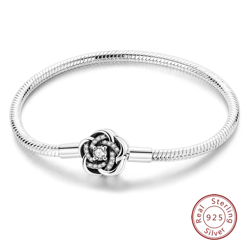 925 Silver Snake Chain Heart Lock Bracelet