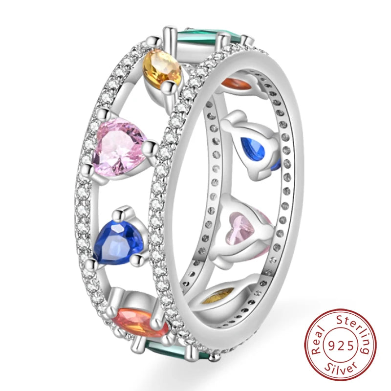Pink Heart Crown Star Moon 925 Silver Ring