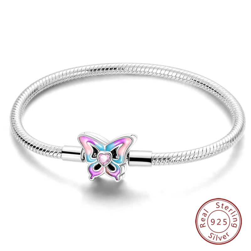 925 Silver Snake Chain Heart Lock Bracelet