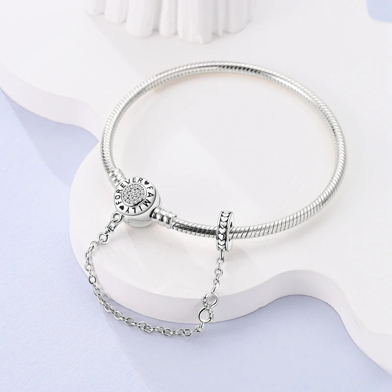 925 Silver Snake Chain Heart Lock Bracelet