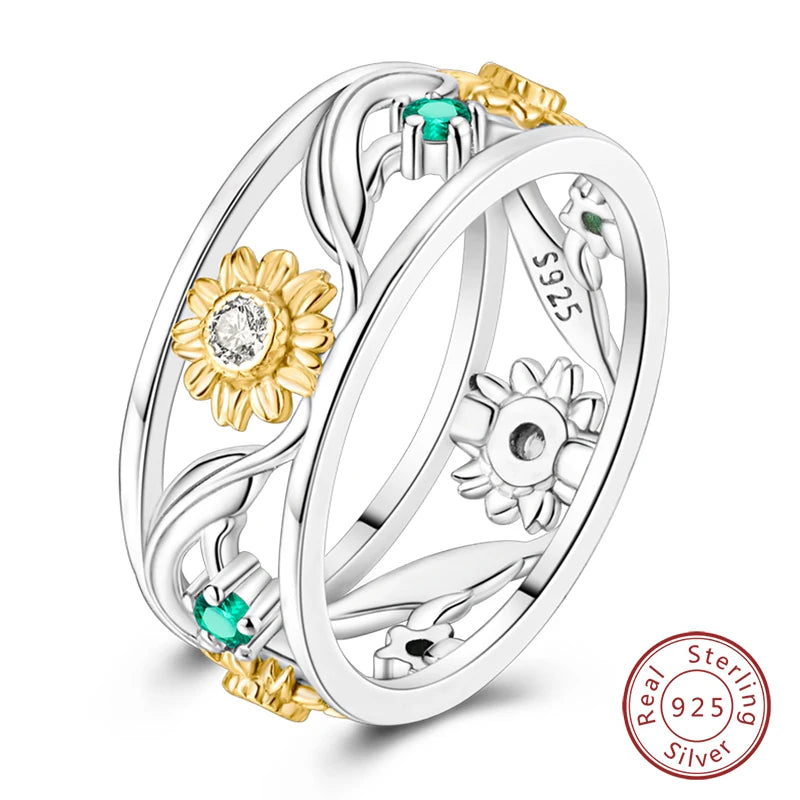 Pink Heart Crown Star Moon 925 Silver Ring