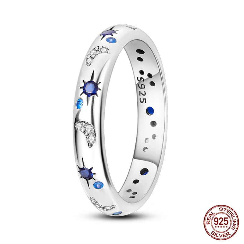 Pink Heart Crown Star Moon 925 Silver Ring