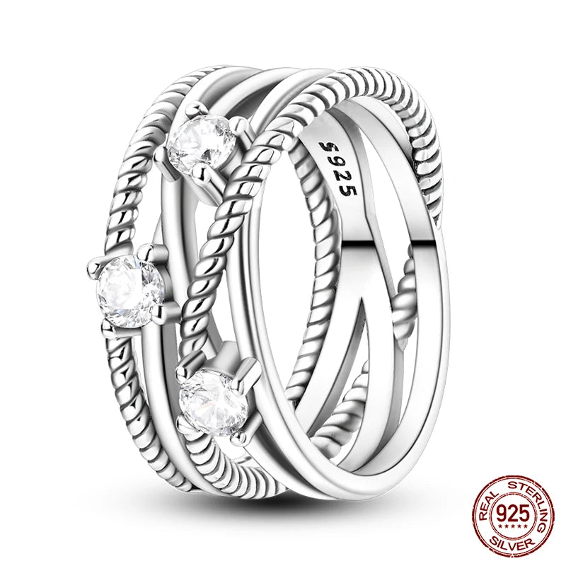 Pink Heart Crown Star Moon 925 Silver Ring