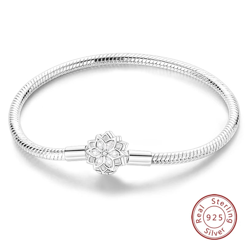 925 Silver Snake Chain Heart Lock Bracelet