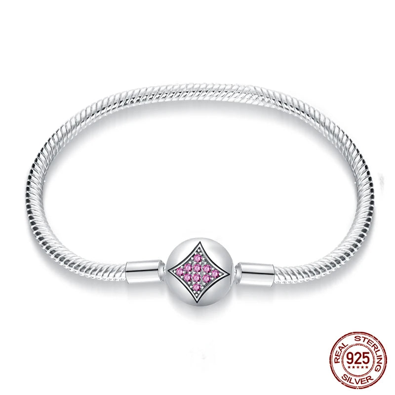 925 Silver Snake Chain Heart Lock Bracelet