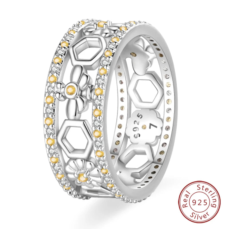 Pink Heart Crown Star Moon 925 Silver Ring