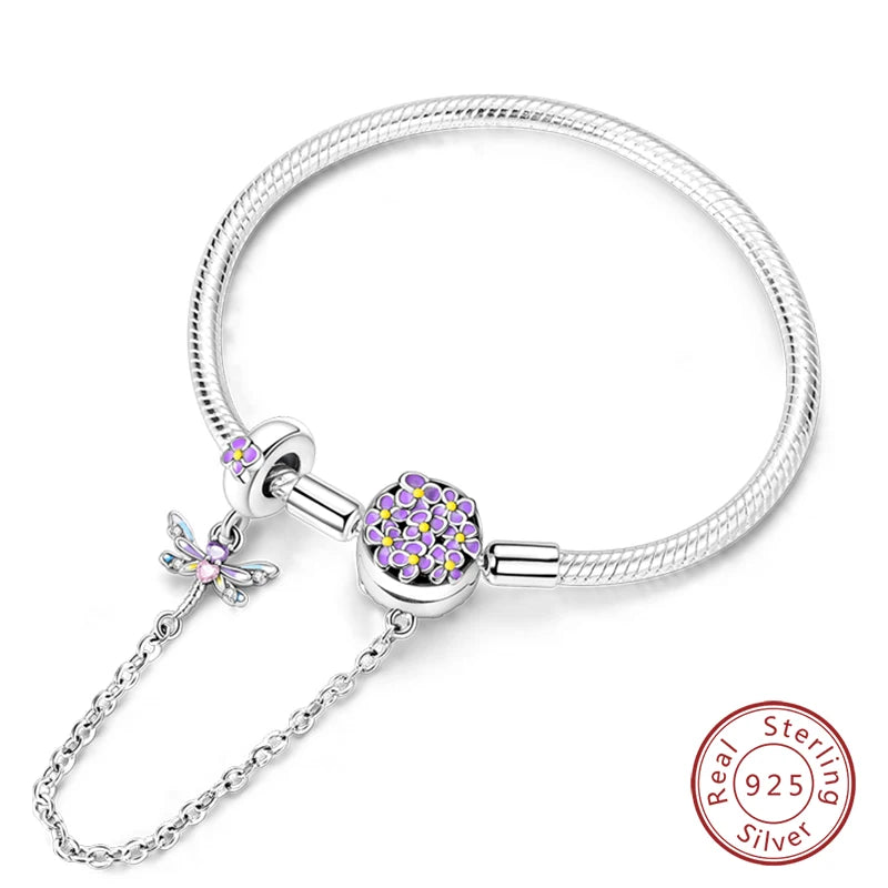 925 Silver Snake Chain Heart Lock Bracelet