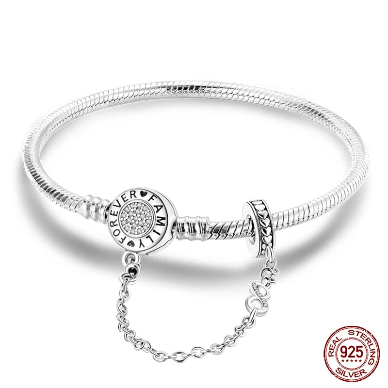 925 Silver Snake Chain Heart Lock Bracelet