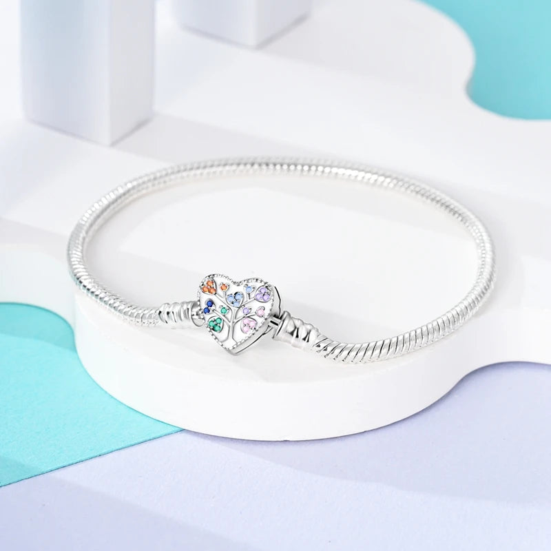 925 Silver Snake Chain Heart Lock Bracelet