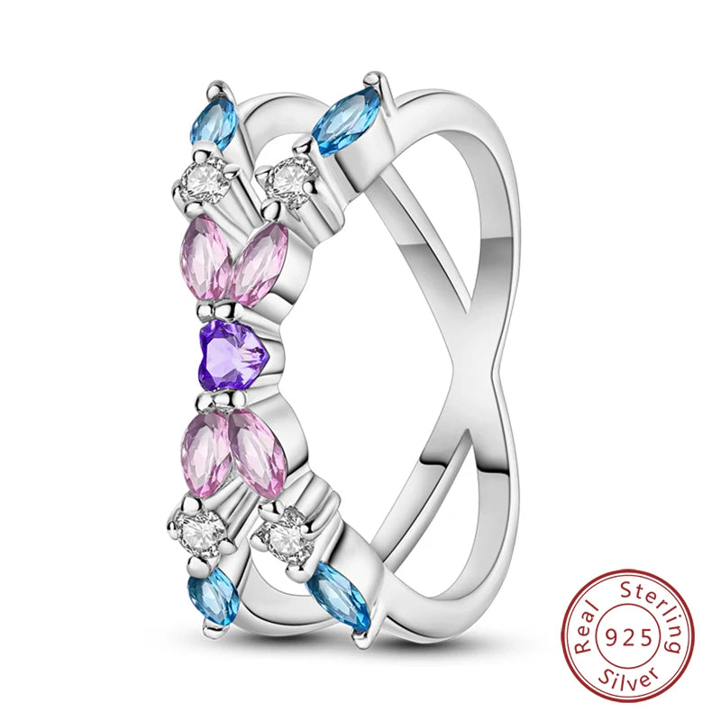 Star Moon Colorful Zircon 925 Silver Ring