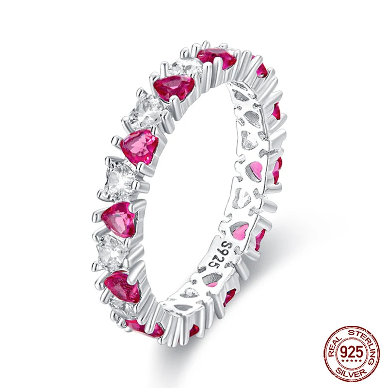 Pink Heart Crown Star Moon 925 Silver Ring