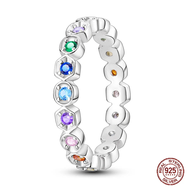 Pink Heart Crown Star Moon 925 Silver Ring
