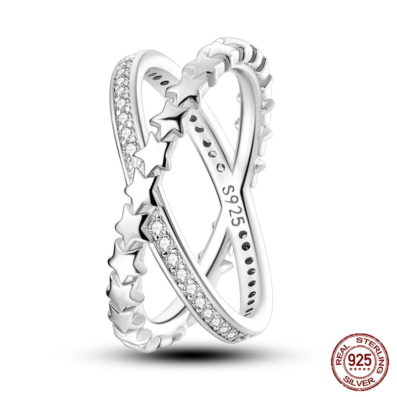 Pink Heart Crown Star Moon 925 Silver Ring