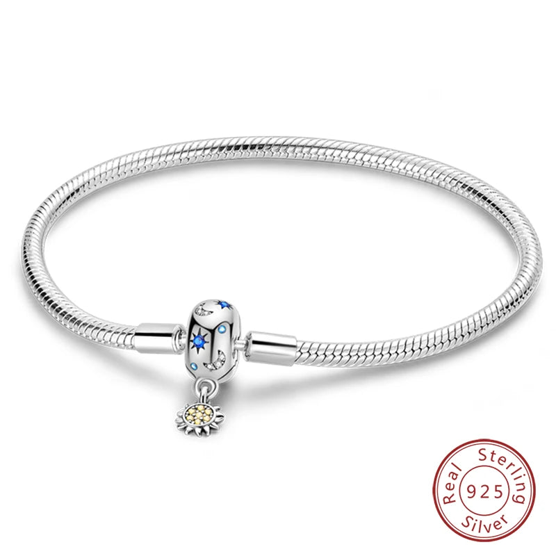 Star Moon Sun Clover 925 Silver Bracelet