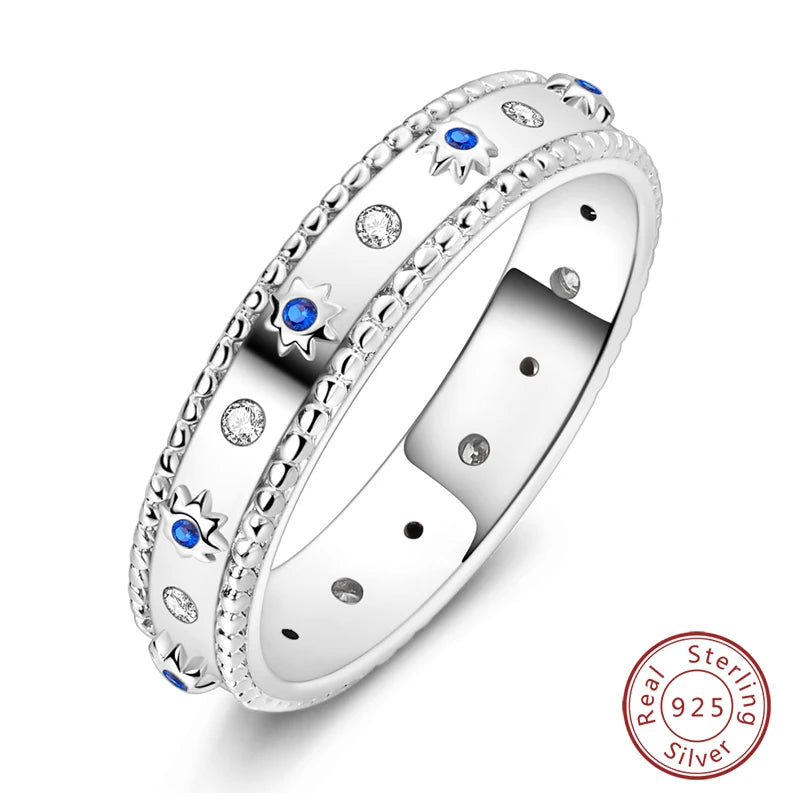 Star Moon Colorful Zircon 925 Silver Ring