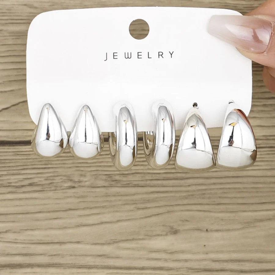 6pcs Gold Chunky Waterdrop Hoop Earring Set – Minimalist European Style