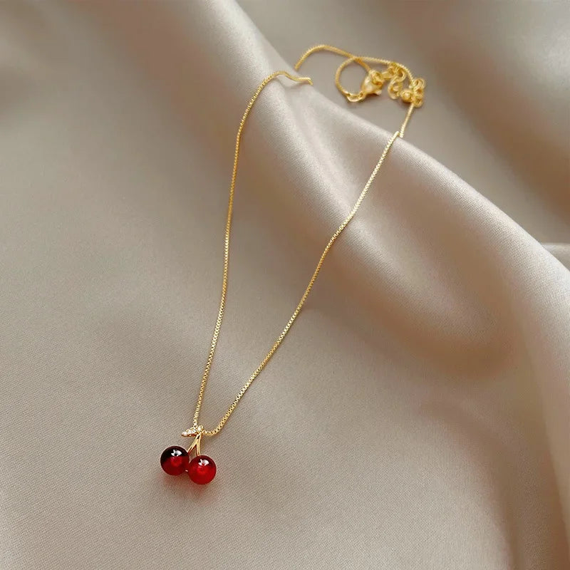 Wine Red Cherry Pendant Necklace – Party Jewelry