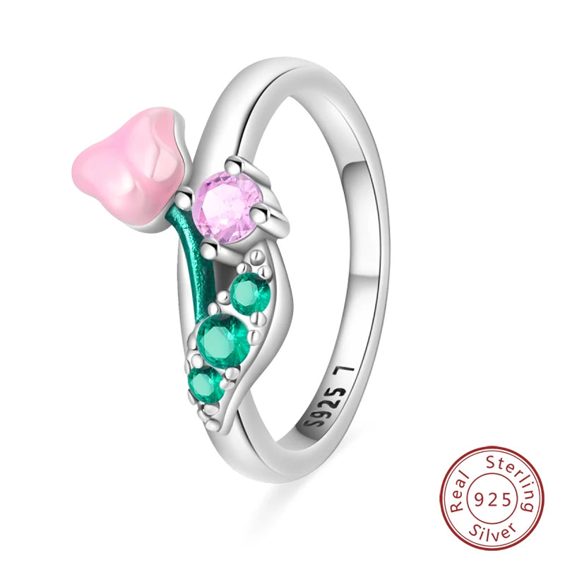 Pink Heart Crown Star Moon 925 Silver Ring