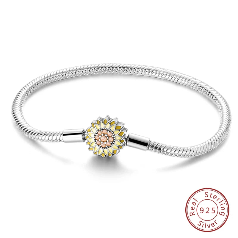 925 Silver Snake Chain Heart Lock Bracelet