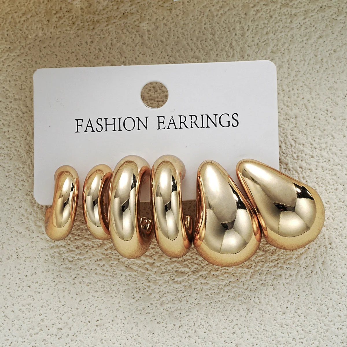 6pcs Gold Chunky Waterdrop Hoop Earring Set – Minimalist European Style