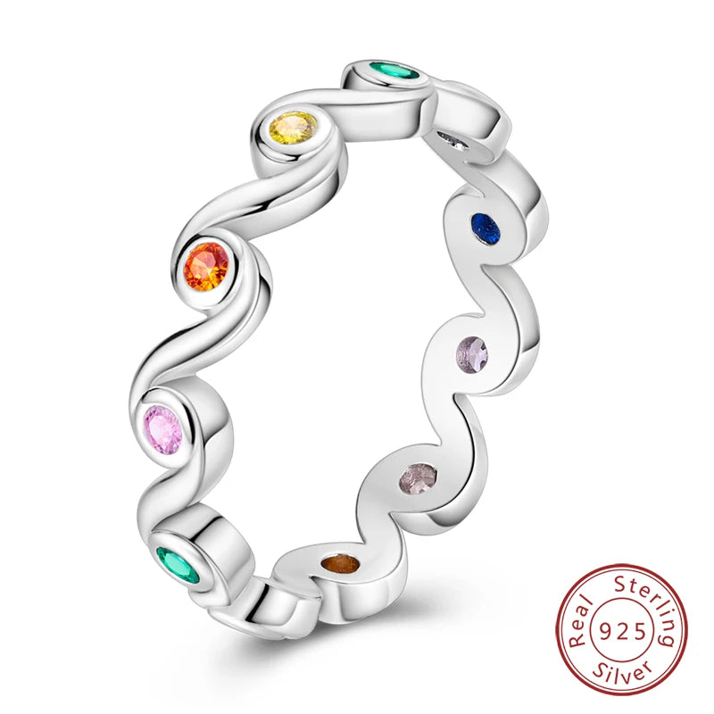 Star Moon Colorful Zircon 925 Silver Ring