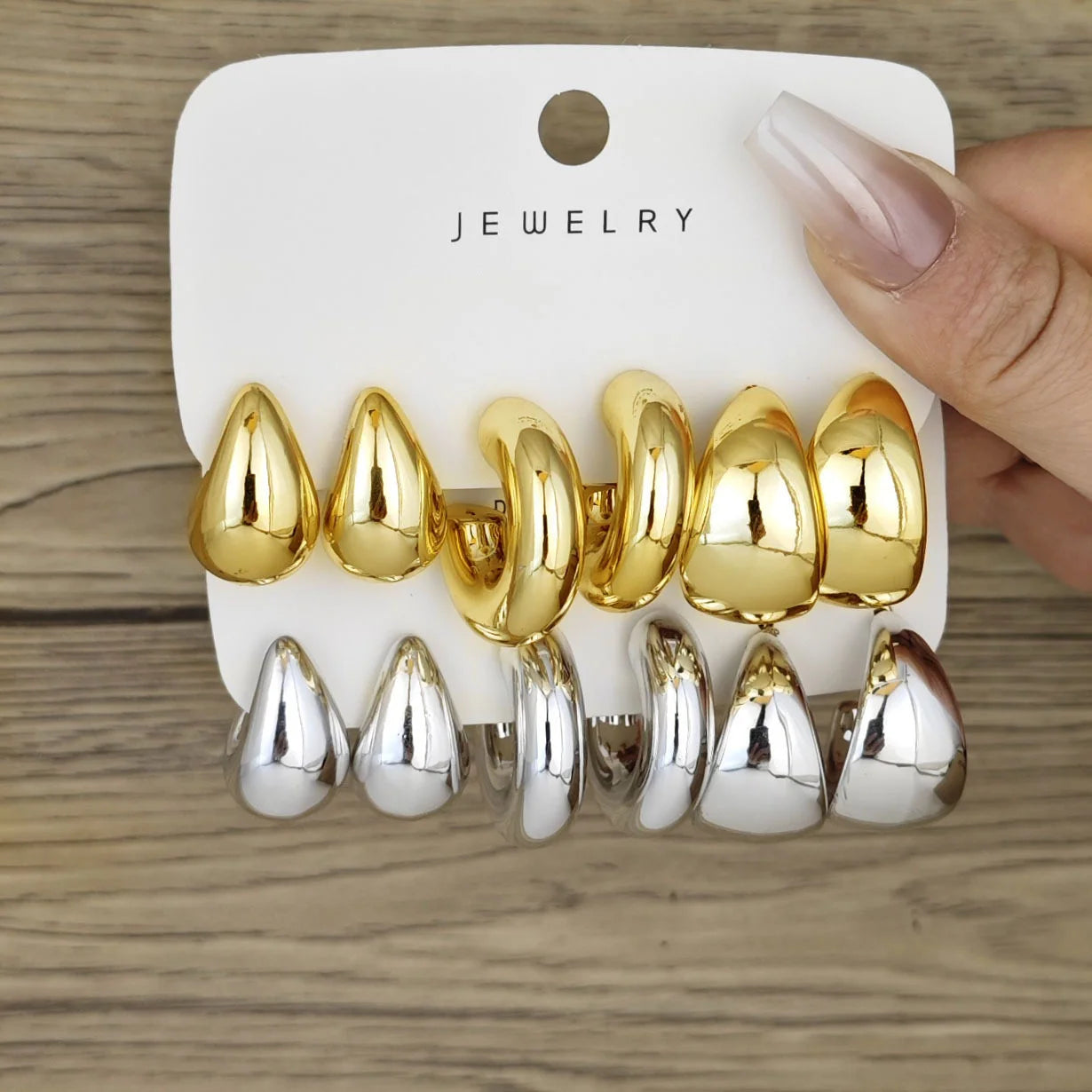 6pcs Gold Chunky Waterdrop Hoop Earring Set – Minimalist European Style