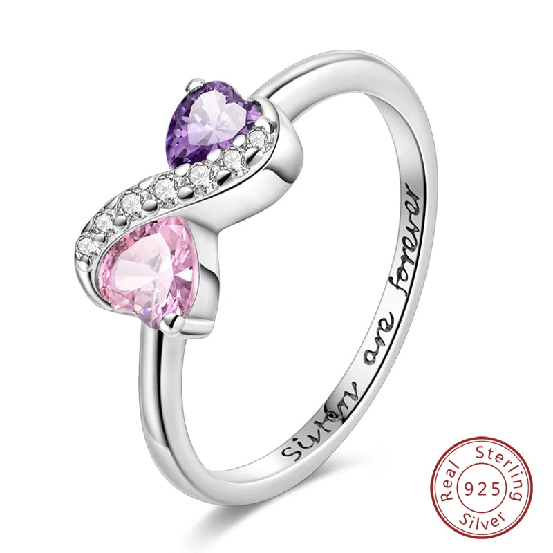 Pink Heart Crown Star Moon 925 Silver Ring
