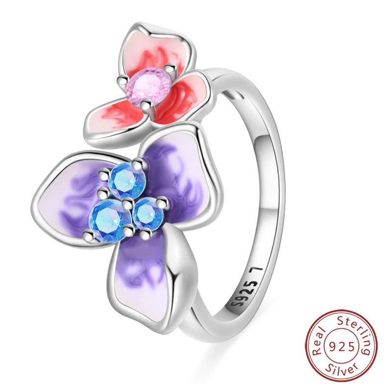 Pink Heart Crown Star Moon 925 Silver Ring
