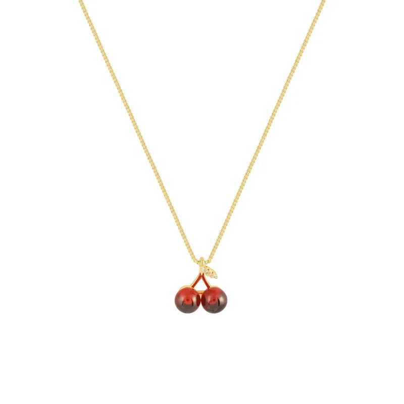 Wine Red Cherry Pendant Necklace – Party Jewelry