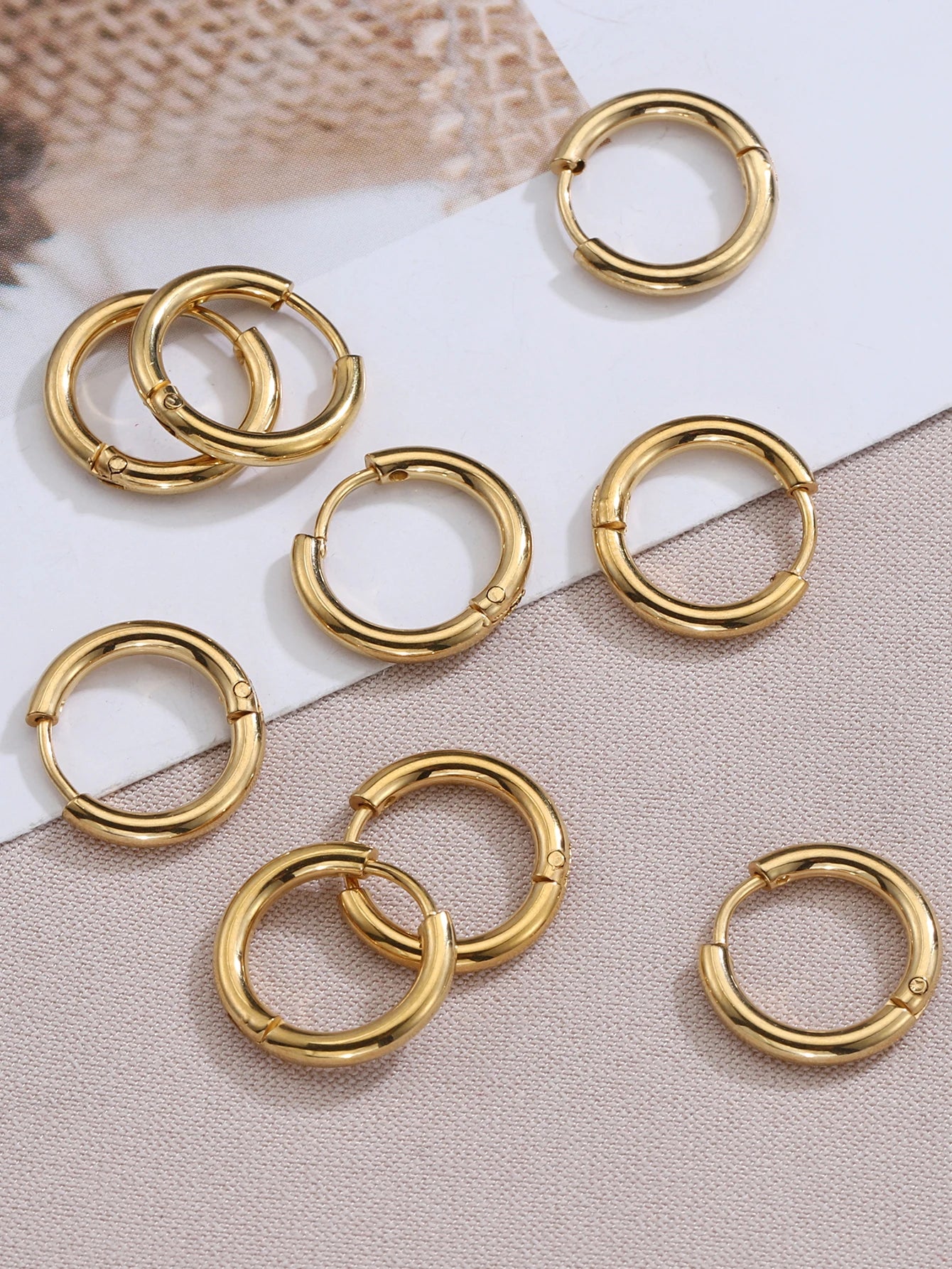 Gold Stainless Steel Hoop Earrings Set – Unisex Punk Hip-Hop Jewelry