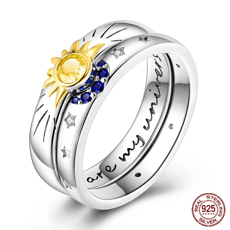 Star Moon Colorful Zircon 925 Silver Ring