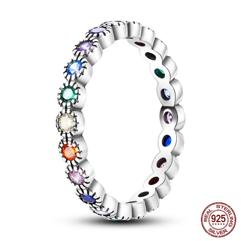 Star Moon Colorful Zircon 925 Silver Ring