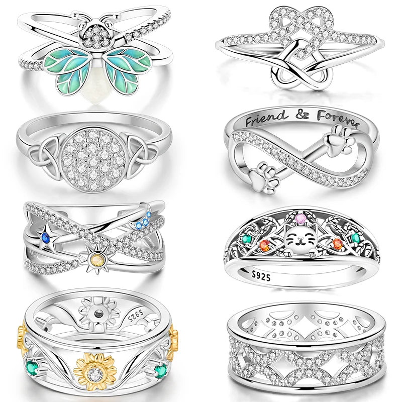 Star Moon Colorful Zircon 925 Silver Ring