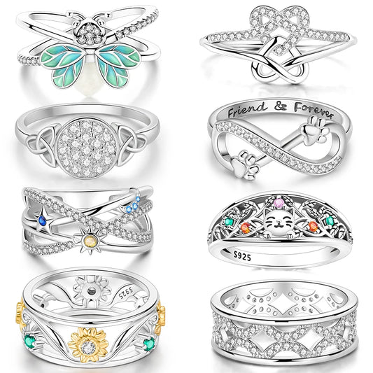 Star Moon Colorful Zircon 925 Silver Ring