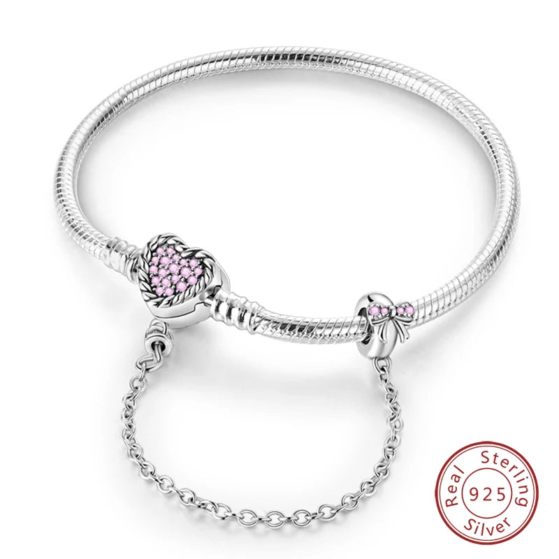925 Silver Snake Chain Heart Lock Bracelet