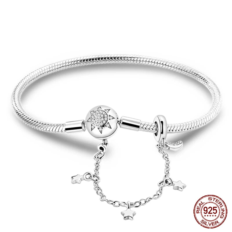925 Silver Snake Chain Heart Lock Bracelet